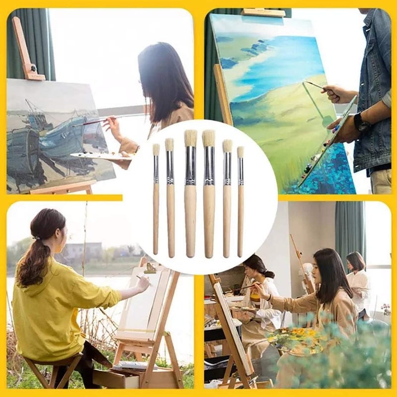 AngelReally 6 Pieces Wooden Stencil Brushes Natural Bristle Stencil Brushes for Acrylic Painting, Oil Painting, Watercolor Painting, Card Making, DIY Art Crafts Project (3 Sizes) - Image 3